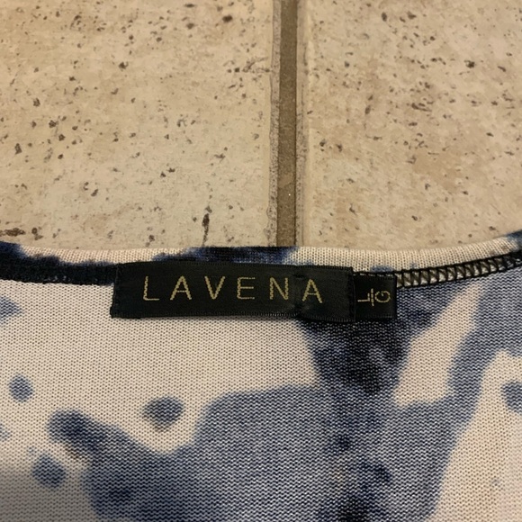 LAVENA Abstract Blue & Black Split Hem Tunic Top LG - Picture 2 of 5